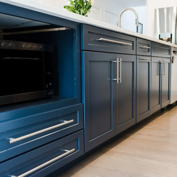 Rock Kitchen, Flooring and Custom Fireplace and Shelving Remodel