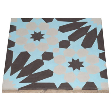 Handmade Agdal. 8x8", Agdal Blue/Black/Gray, 1 Tile