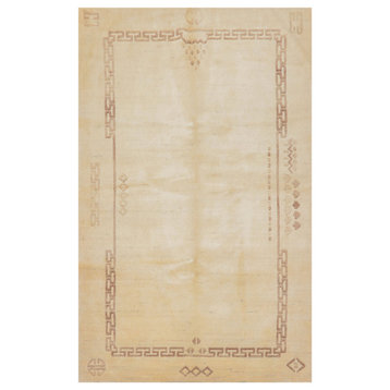 5'x8' Hand Knotted Wool Greek Key Oriental Area Rug Ivory, Brown