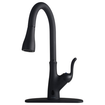 Single Handle Deck Mounted High Arc Pull Down Touchless Kitchen Faucet, Matte Bl