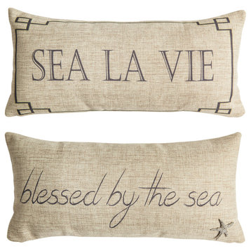Sea la Vie Coastal Double Sided Beach Message Pillow With Starfish Pin