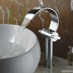 Special Design Chrome Finish Waterfall High Curve Spout Bathroom Sink Faucet TQ3 - Bathroom Sink Faucets