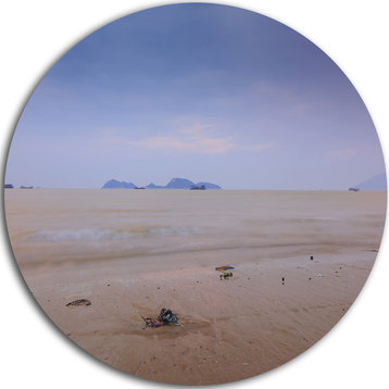 Soft Blue Sunset At Lung Kwu Tan Beach, Landscape Round Artwork, 11"