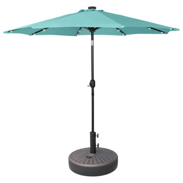 WestinTrends 9Ft Outdoor Patio Solar Power LED Market Umbrella W/Bronze Base, Turquoise