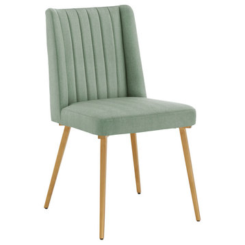 Lucian Gold Finish Fabric Dining Chairs, Aqua Green