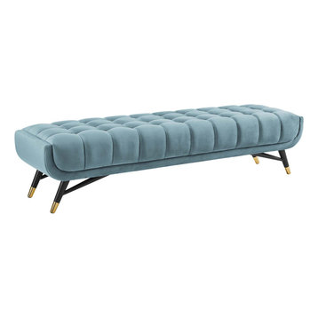 Adept Upholstered Velvet Bench, Sea Blue