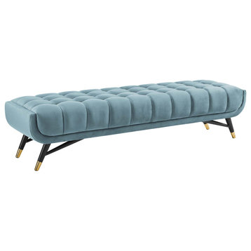 Adept Upholstered Velvet Bench, Sea Blue