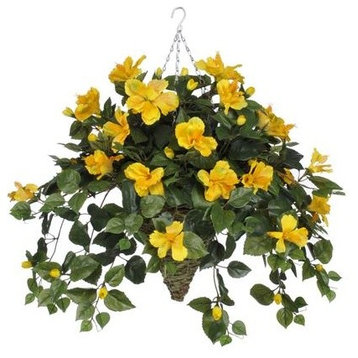 Artificial Yellow Hibiscus in Cone Basket