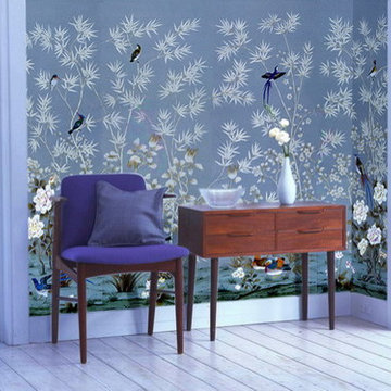 hand painted wallpaper Birds and flower panoramic design