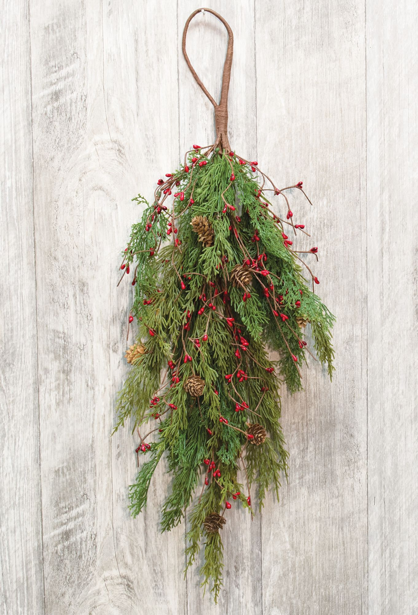Evergreen Pine With Red Pips Teardrop - Traditional - Wreaths And