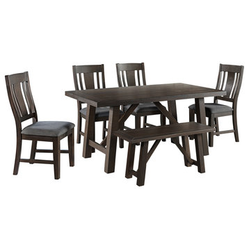 Carter 6-Piece Set, Dining Set, Table, Four Chairs & Bench