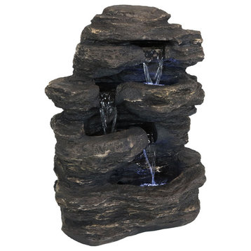 Sunnydaze Rock Falls Outdoor Waterfall Fountain With LED Lights, 24"