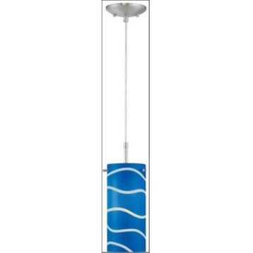 Lite Source Pacifica - One Light Pendant, Polished Steel Finish with Blue Glass