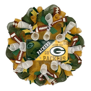 Green Bay Packers Football Sports Wreath Handmade Deco Mesh - Contemporary  - Wreaths And Garlands - by What A Mesh By Diana