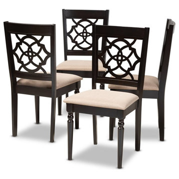 Bowery Hill 17.9" Modern Oak Wood Dining Chair in Sand/Espresso (Set of 4)
