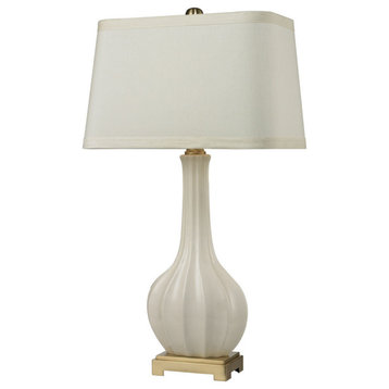 34" Fluted Ceramic Table Lamp, White Glaze