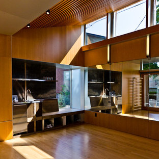 シアトルのモダンスタイルのおしゃれなホームジム (淡色無垢フローリング) の写真