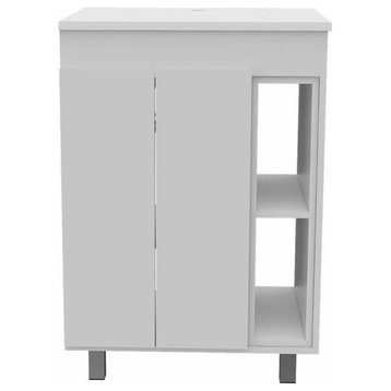 Palmer Freestanding Vanity Cabinet with 2 Open Shelves, White