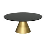 Oscar Round Coffee Table, Black Glass, Brass Base, Small