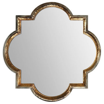 Bowery Hill Contemporary Hammered Metal Mirror in Antiqued Gold