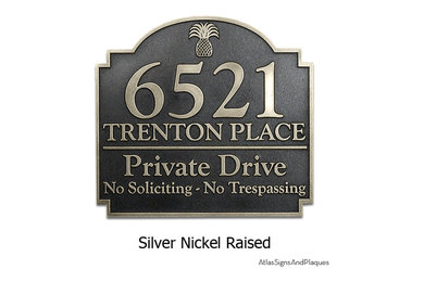 Pineapple Private Drive Sign 24" x 22.5" in Silver Nickel