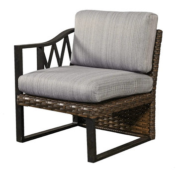 Patio Lounge Chair, Wicker Covered Frame & Comfortable Cushioned Seat, Right Arm