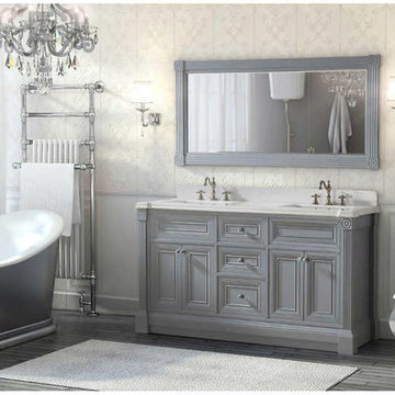 63 inch Gray Finish Double Sink Bathroom Vanity Cabinet with Mirror