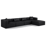 Meridian Furniture - Cube Upholstered Modular Sectional, Black, 5-Piece: 2 Armless Chair, 2 Corner Chair, 1 Ottoman, Vegan Leather - Elevate your space with the luxurious Cube Vegan Leather Modular Sectional. This modular sectional exudes modern elegance, charm, and comfort making it a perfect addition to any contemporary living space. Its clean lines and cube shape are reminiscent of minimalist design, while the plush black vegan leather upholstery adds a touch of luxury and sophistication. The chair's versatile construction and geometric aesthetic seamlessly integrate into various design styles, from sleek living rooms to chic home offices, embodying the essence of modern design and creating a sense of order and tranquility in your space.
