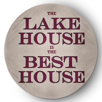 Lake House Best House Nautical & Coastal Chenille Area Rug, Maroon Red, 5' Round