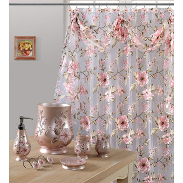 7 Piece Melrose Shower Curtain and Resin Accessory Set, Rose Pink