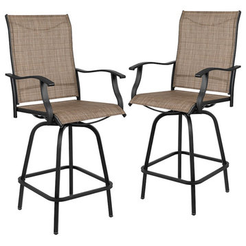 Flash Pack of 2, All-Weather Swivel Patio Stool, Brown