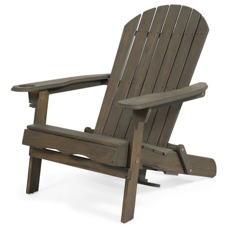 Yadiel Outdoor Acacia Wood Folding Adirondack Chair, Gray