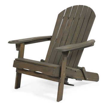 Yadiel Outdoor Acacia Wood Folding Adirondack Chair, Gray