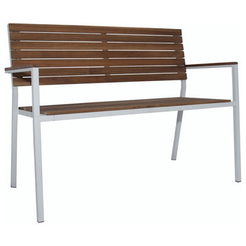 Pemberly Row Transitional Brown Metal and Wood Outdoor Garden Bench