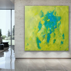 Preethi Arts - 60x60" Original handmade green Teal abstract Art Large Modern art Minimalist - Paintings