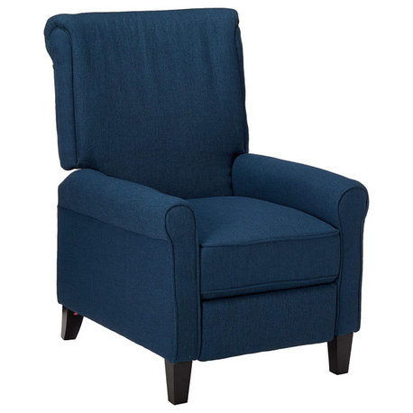 Navy Blue Traditional Recliner, Cushioned Seat with Rolled Back & Armrests