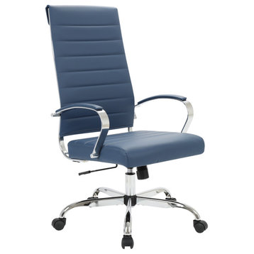LeisureMod Benmar High-Back Adjustable Leather Office Chair, Navy Blue