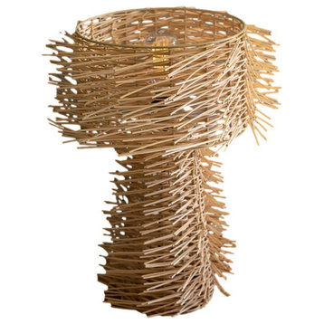 Rustic Contemporary Natural Cane Table Lamp 21 in Rough Jagged Edge Shade Wicker