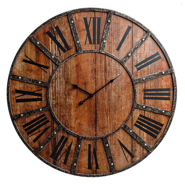 Patton Wall Decor 20 Inch Whitewash Wood and Metal Roman Numeral Wall Clock White
