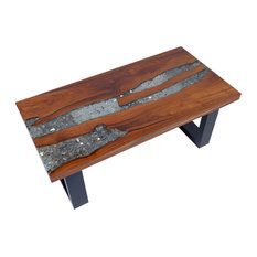 vidaXL Solid Teak Coffee Side Table Resin Mango Wood Handmade Paint Finish