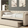 Furniture of America Acnitum Fabric Tufted Twin Daybed with Trundle in Beige