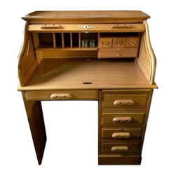 Ethan Allen Style Vintage Roll Top Desk - Desks And Hutches