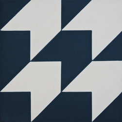 Moroccan Mosaic and Tile House - Oujda Handmade Cement Tile, Navy Blue/White, Sample - Wall And Floor Tile