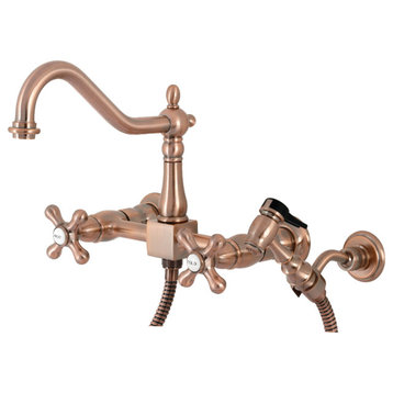 KS124AXBSAC Wall Mount Bridge Kitchen Faucet With Brass Spray, Antique Copper