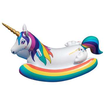 Inflatable White and Yellow Unicorn Rocker Swimming Pool Float 14"