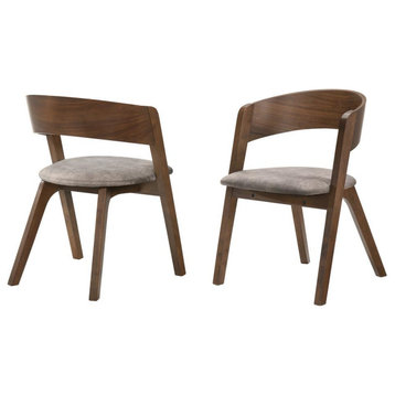 Jackie Mid-Century Modern Dining Accent Chairs in Walnut Finish and Brown...