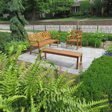 Serene Front Yard Garden with Seating Area