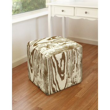 Faux Bois Linen Upholstered Ottoman, Chocolate