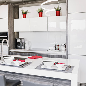 Contemporary Kitchen with White High-Gloss Cabinets