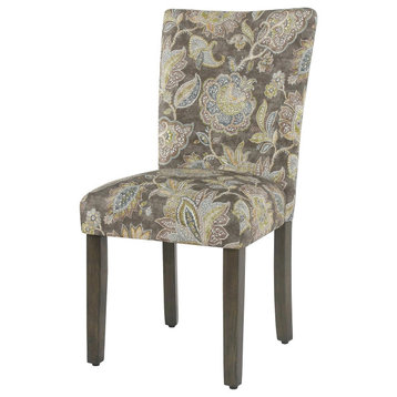 Set of 2 Dining Chair, Padded Polyester Seat With Floral Pattern, Colorful Grey